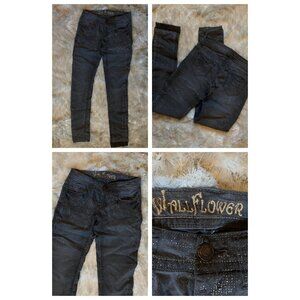 Wall Flower Junior Sz 1 Denim Indigo Fashion Glitter/Sparkle Pants 25"